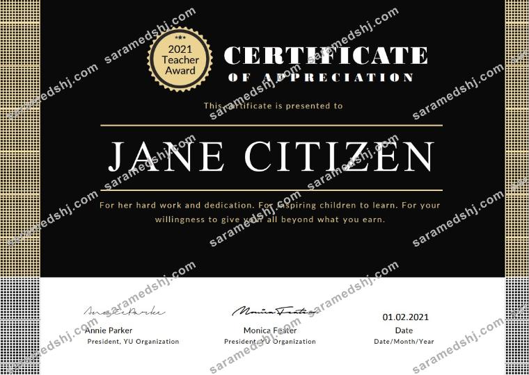 USA Teacher Appreciation certificate